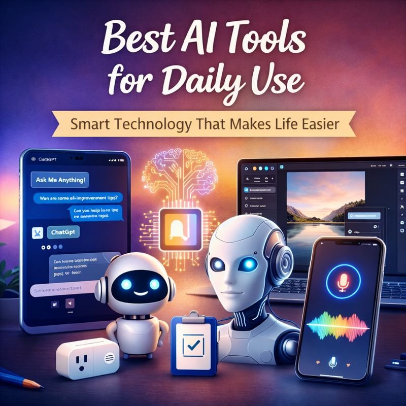 Human Using Smart Tools Best AI Tools for Daily Use: Smart Technology That Makes Life Easier